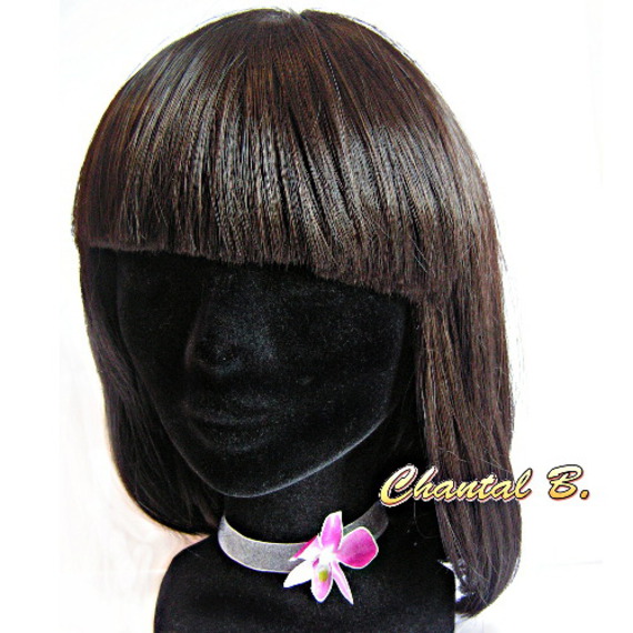 bruiloft accessoire ketting ceremonie choker orchidee roze zijde geschilderd op organza lint