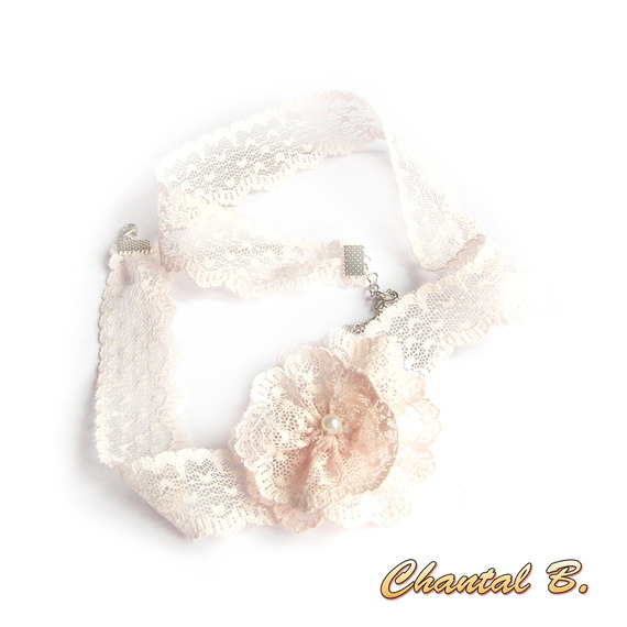 poederroze kanten hoofdband trouwaccessoire romantische hoofdband