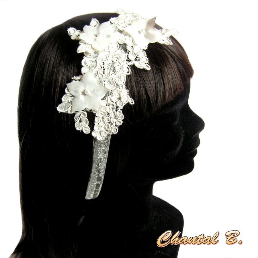 haarband kant Calais ivoor bruiloft accessoire hoofdband zijde bloem strass