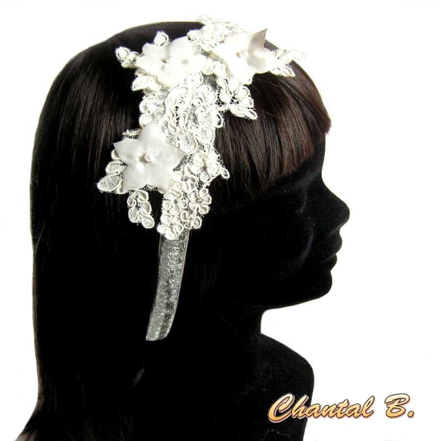 haarband kant Calais ivoor bruiloft accessoire hoofdband zijde bloem strass