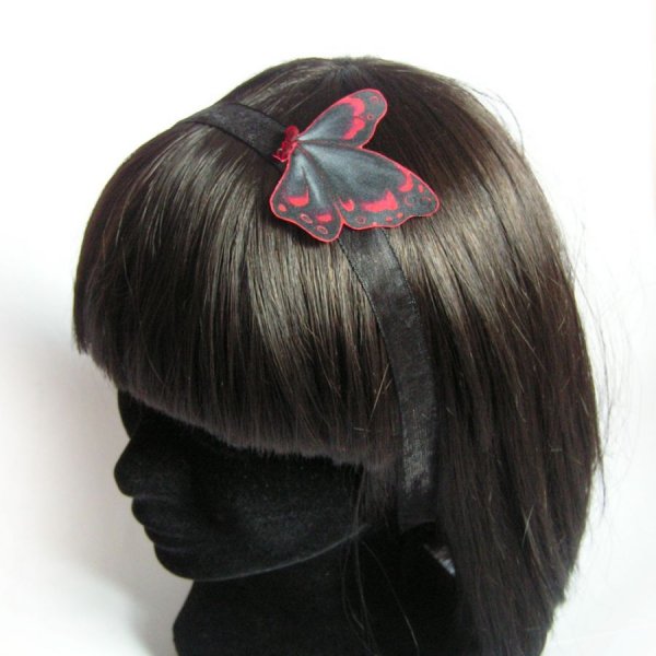 zwarte kanten hoofdband met organza bloem en fushia veren handgemaakte bruiloft hoofdband