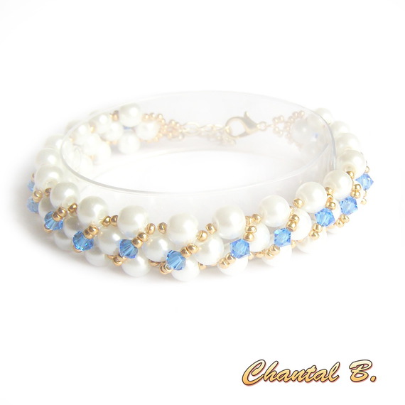 oorbellen swarovski kristal blauwe saffier witte parels en goud avond bruiloft verguld