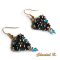 oorbellen driehoekige kralen Swarovski kristal blauw en brons goud