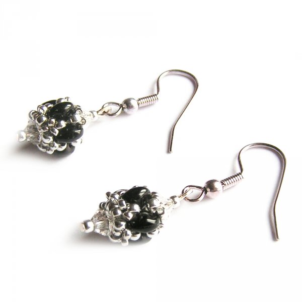 armband kristal swarovski glas kralen zwart glanzend en zilver geweven