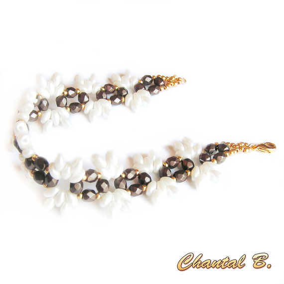 armband avond kralen bohemian chocolade glas kralen witte parel en goud