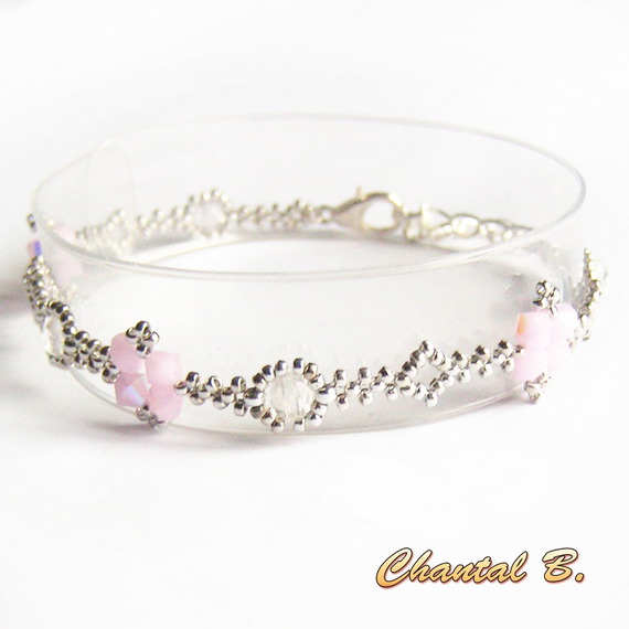 swarovski armband swarovski kralen roze AB boheme kristal en zilver romantische bruiloft