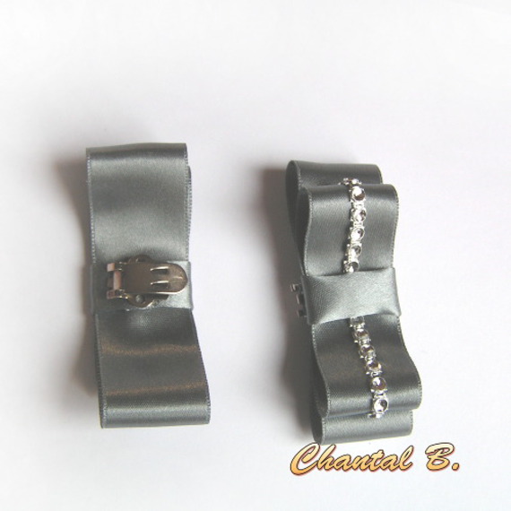 trouwschoenen clips accessoire chique satijnen strik grijs bruid en zilver