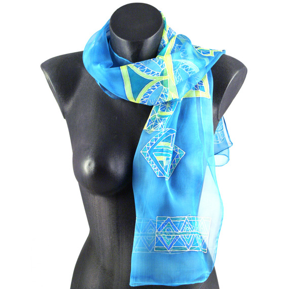 handgeschilderde turquoise zijden chiffonsjaal avondaccessoire