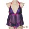 Valentijnsdag lingerie setje paars zijden Bali en handgeschilderde string