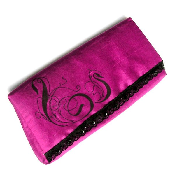 fuchsia clutch baguette wilde zijde beschilderd bruiloft