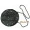 ronde fancy zwart satijnen clutch tas met grijs parelhandvat