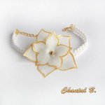 Aanpasbare armband in kant guipure haarband en zijn witte zijde geschilderde bloem