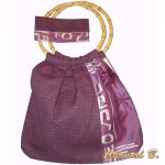 Paarse schoudertas en clutch bag met zijde en katoenen bamboepatroon