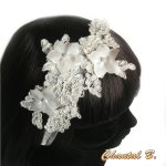 haarband kant Calais ivoor bruiloft accessoire hoofdband zijde bloem strass