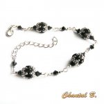 armband kristal swarovski glas kralen zwart glanzend en zilver geweven