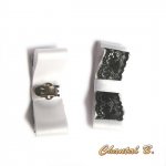 clips bruiloft schoenen boog wit satijn en zwart kant accessoire ceremonie avond barok