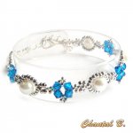 swarovski kristallen armband blauwe parel en zilveren geweven kralen