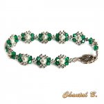 smaragdgroene swarovski armband met kristal en zilveren geweven parels