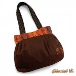 handtas katoen canvas chocolade en zijde beschilderd oranje Suki gevlochten hengsels