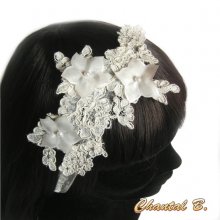haarband kant Calais ivoor bruiloft accessoire hoofdband zijde bloem strass