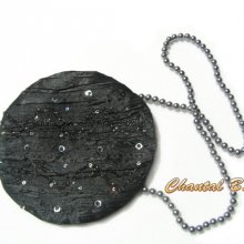 ronde fancy zwart satijnen clutch tas met grijs parelhandvat