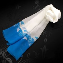 Witte en turkooizen stola Beschilderd zijden chiffon