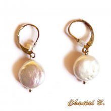 boucles d'oreilles mariage perles naturelles nacr&eacute;es plates plaqu&eacute; argent 