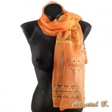 handgeschilderde oranje zijden chiffonsjaal avondaccessoire