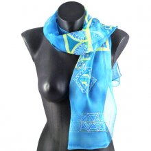 handgeschilderde turquoise zijden chiffonsjaal avondaccessoire
