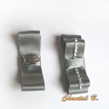 trouwschoenen clips accessoire chique satijnen strik grijs bruid en zilver