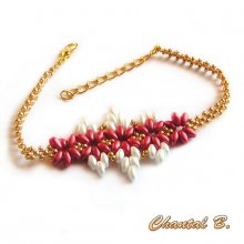 bracelet perl&eacute; corail blanc et dor&eacute;