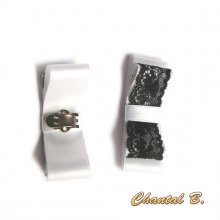 clips bruiloft schoenen boog wit satijn en zwart kant accessoire ceremonie avond barok