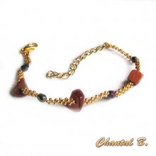 geweven armband natuurlijke zonnesteen en kristal boheme blauw en goud