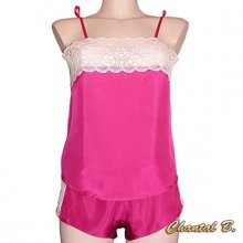 Fuchsia zijden hemdje + boxershort