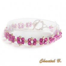 swarovski roze fuchsia romantische armband swarovski geweven kralen roze kristal en zilver