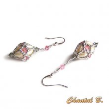 bruiloft oorbellen swarovski parels roze en grijze parels rijstkorrel en verzilverd
