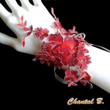 Glamoureuze rood kant en strass bruids manchet armband