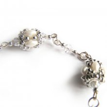 swarovski kristallen armband met witte parel en zilveren geweven glaskralen