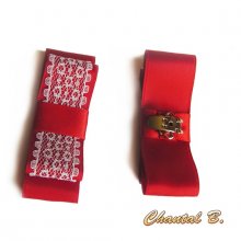 trouwschoenen clips helder rood satijnen strik en witte kant