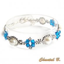 swarovski kristallen armband blauwe parel en zilveren geweven kralen