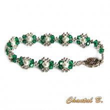 smaragdgroene swarovski armband met kristal en zilveren geweven parels