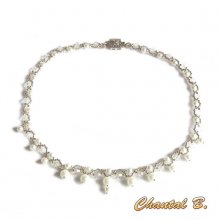 ketting geweven parel kralen wit swarovski kristal en zilver bruiloft avond