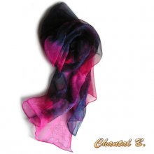 lange sjaal chiffon kleurverloop roze paars handgeschilderd 180CM