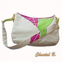 handbeschilderd ivoorkleurig katoen en roze en anijszijde handtas Claudia