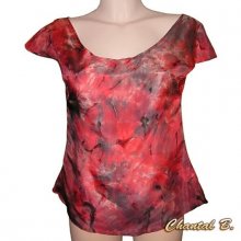 Rode en zwarte zijden blouse top handgeschilderd door ALEXIANE