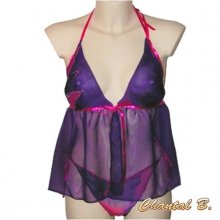 Valentijnsdag lingerie setje paars zijden Bali en handgeschilderde string