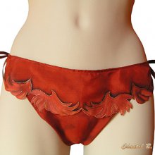 Koperbruine zijden string met gouden geschulpte franje