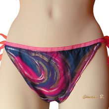 Handgeschilderde marine en fuchsia zijden string