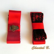 rode trouwschoenclips rood satijnen strik en zwart kant