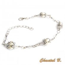 swarovski kristallen armband met witte parel en zilveren geweven glaskralen